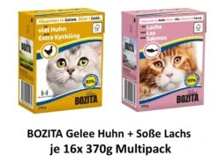 [Paket] Bozita Häppchen Gelee Mit Huhn Und Soße Lachs Multipack | 32x 370g Katzenfutter
