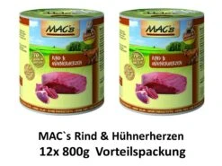 [Paket] MACs Cat Rind & Hühnerherzen | 12x 800g Katzenfutter